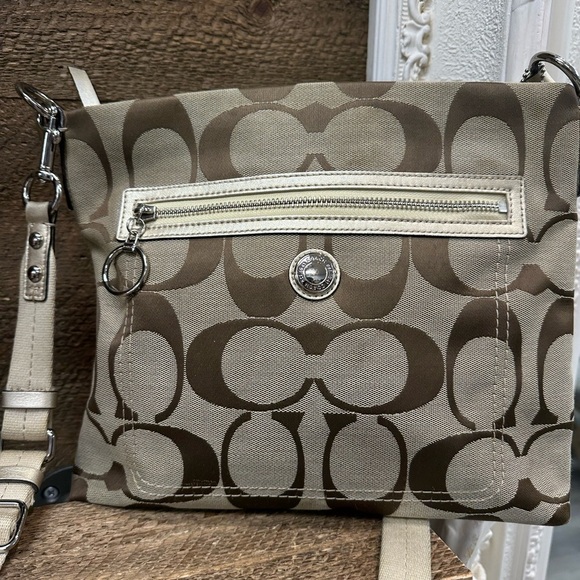 Coach Signature Crossbody Bag Khaki/Pink Lining - Picture 3 of 11